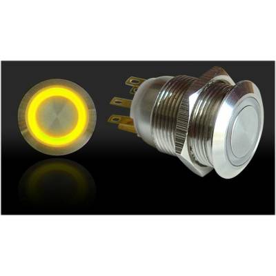 Autoloc - Autoloc AUTSW42Y 19mm Momentary Billet Button w/LED Yellow Ring