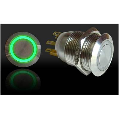 Autoloc - Autoloc AUTSW42G 19mm Momentary Billet Button w/LED Green Ring