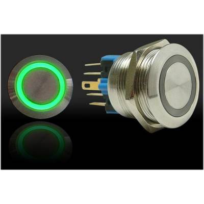 Autoloc - Autoloc AUTSW47G 22mm Momentary Billet Button w/LED Green Ring