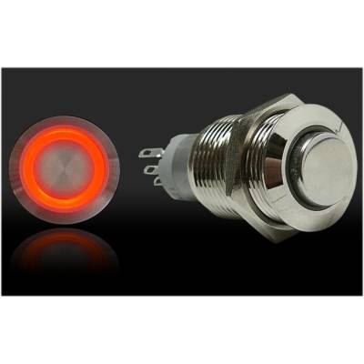 Autoloc - Autoloc AUTSW38R 16mm Momentary Billet Button w/LED Red Ring