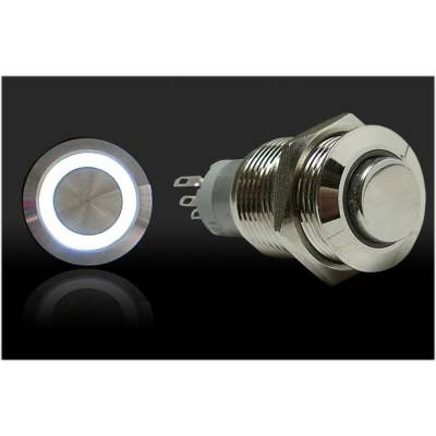 Autoloc - Autoloc AUTSW38W 16mm Momentary Billet Button w/LED White Ring