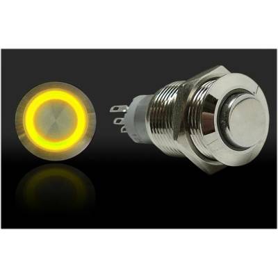 Autoloc - Autoloc AUTSW38Y 16mm Momentary Billet Button w/LED Yellow Ring