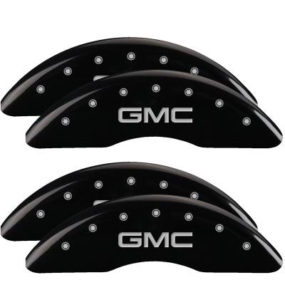 MGP Caliper Covers - MGP Caliper Covers 34219SGMCBK F/R 4pc Engraved for 20-25 Sierra 2500/3500 HD