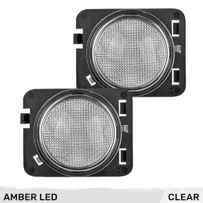 Recon - Recon 264135CL LED Front Side Fender Lenses Clear/Amber for 07-18 Wrangler JK