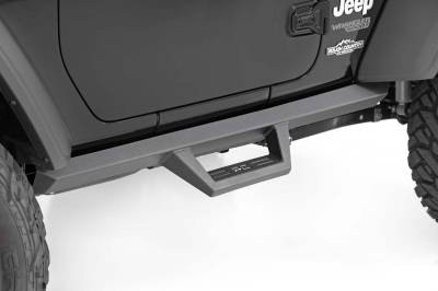 Rough Country Suspension Systems - Rough Country Contoured Drop Step Nerf Bars Black for Wrangler JL 2DR 90761