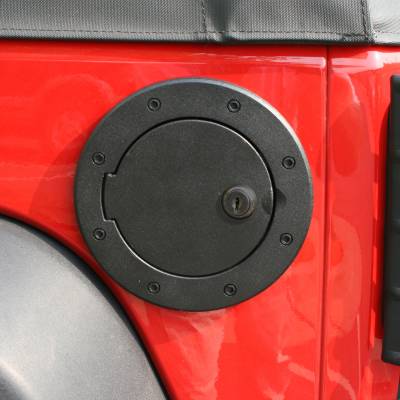 Rugged Ridge - Rugged Ridge 11425.06 Locking Gas Cap Door Black Aluminum for Jeep Wrangler