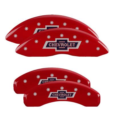MGP Caliper Covers - MGP Caliper Covers 14005SBANRD F/R Red Silver for 14-18 Chevy Silverado 1500