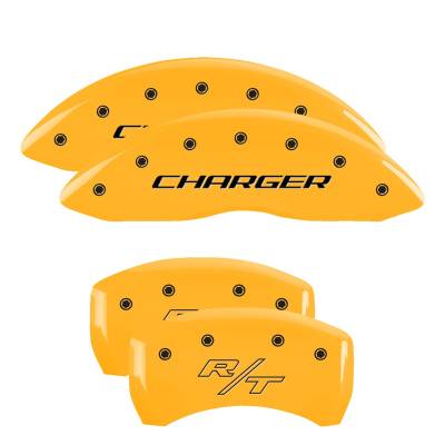 MGP Caliper Covers - MGP Caliper 12181SCHRYL 4PC Engraved F/R Yellow for 11-23 Challenger/Charger