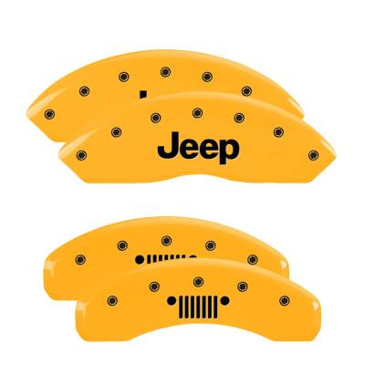 MGP Caliper Covers - MGP Caliper 42018SJPLYL 4PC Engraved F/R MGP Yellow for 18-25 Jeep Wrangler JL