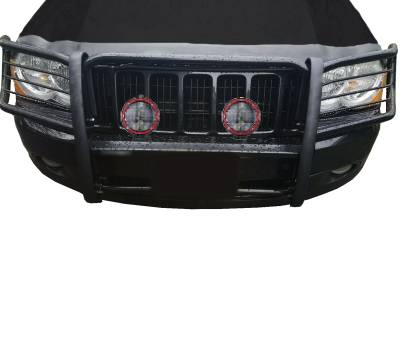 Black Horse Off Road - Black Horse 17A080200MA-PLFR Black Grille Guard w/LED for 05-10 Grand Cherokee