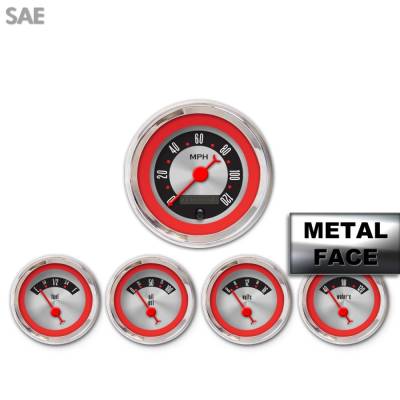 Aurora Instruments - Aurora Instruments GAR25ZEXQABBE 5 Gauge Set American Retro Rodder Red Ring