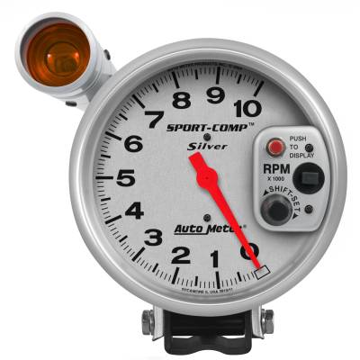 AutoMeter - AutoMeter 3911 Sport-Comp Silver Tachometer Gauge 5" 10000RPM w/Shift Light