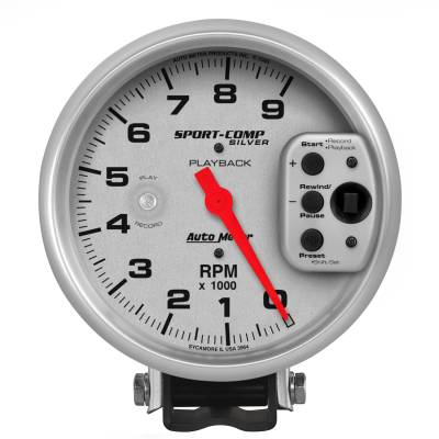AutoMeter - AutoMeter 3964 Sport-Comp Silver Tachometer Gauge 5" 9000RPM w/Playback