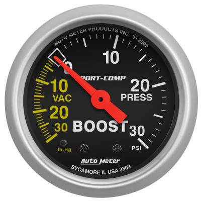 AutoMeter - AutoMeter 3303 Sport-Comp Vacuum/Boost Gauge 2-1/16" Full Sweep