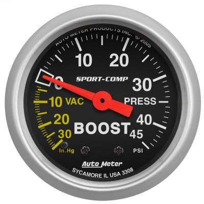 AutoMeter - AutoMeter 3308 Sport-Comp Vacuum/Boost Gauge 2-1/16" Full Sweep
