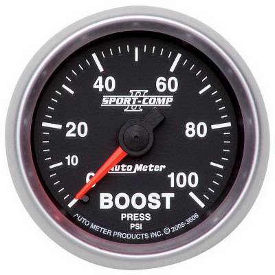 AutoMeter - AutoMeter 3606 Sport-Comp II Boost Pressure Gauge 2-1/16" Full Sweep 100PSI