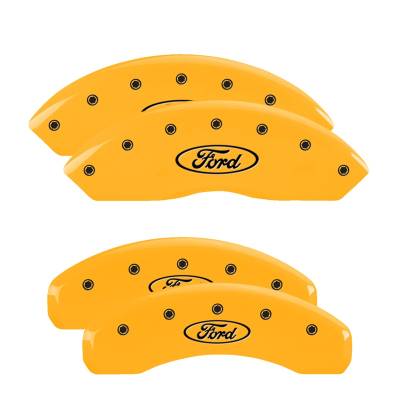 MGP Caliper Covers - MGP Caliper Covers 10248SFRDYL Front/Rear 4pc Yellow w/Black Ford Oval Logo