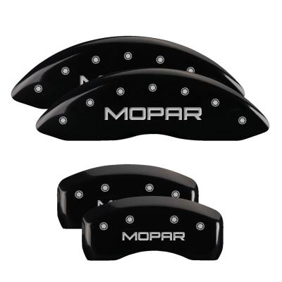 MGP Caliper Covers - MGP Caliper Covers 42021SMOPBK Front/Rear 4pc Black w/Silver MOPAR