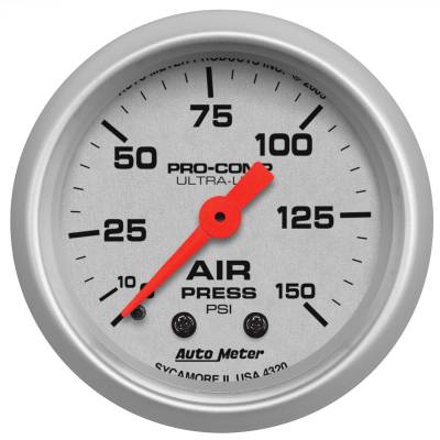 AutoMeter - AutoMeter 4320 Ultra-Lite Mechanical Air Pressure Gauge 0-150 PSI 2-1/16"
