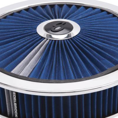 Edelbrock - Edelbrock 43661 Pro-Flo Chrome Round 14" Air Cleaner 3" Pro-Flo Element Blue