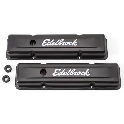 Edelbrock - Edelbrock 4443 Sig-Series Valve Covers Black Low Profile for 59-86 Chevy 262-400