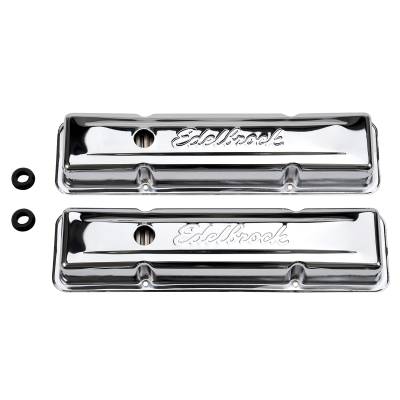 Edelbrock - Edelbrock 4449 Sig-Series Valve Covers Chrome Low Profile Chevy 262-400 '59-'86