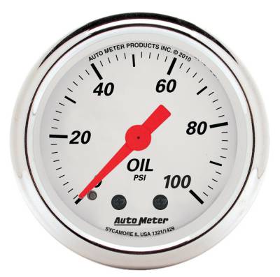 AutoMeter - AutoMeter 1321 Arctic White Mechanical Oil Pressure Gauge 0-100PSI 2-1/16"