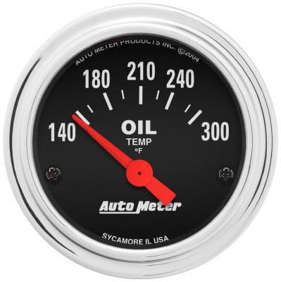 AutoMeter - AutoMeter 2543 Traditional Chrome Oil Temperature Gauge 140-300°F 2-1/16" Short