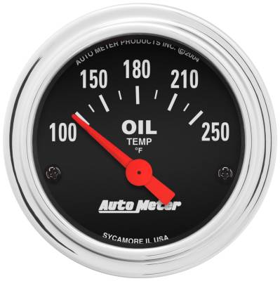 AutoMeter - AutoMeter 2542 Traditional Chrome Oil Temperature Gauge 100-250°F 2-1/16" Short