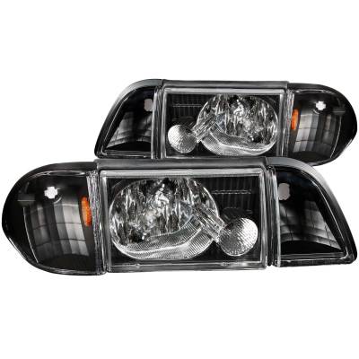 Anzo USA - Anzo USA 121192 Black Crystal Headlight Set w/Corners for 87-93 Ford Mustang