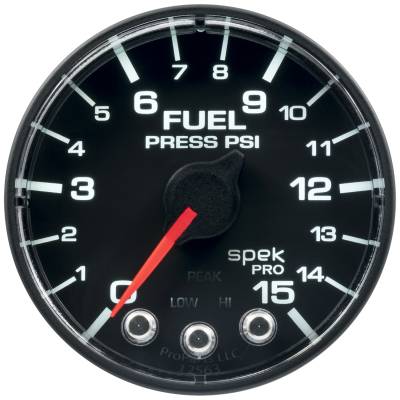AutoMeter - AutoMeter P315328 Spek-Pro Fuel Pressure Gauge 15PSI 2-1/16" Motor Black/Blk