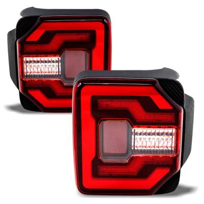 Winjet - Winjet CTRNG0650-BR-SQ Black/Red Taillights& Brake Lamp for 18+ Jeep Wrangler JL