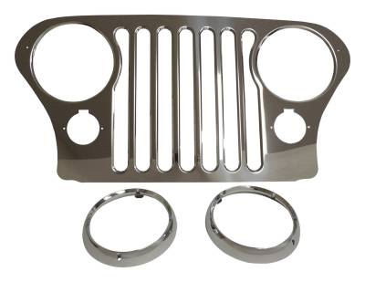 RT Offroad - RT Offroad RT34031 SS Grille Overlay w/Chrme Bezels for 76-86 CJ-5 CJ-7 CJ-8