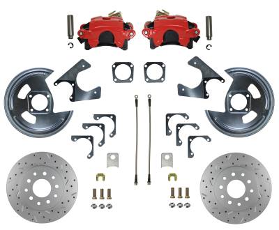 Leed Brakes - Leed Brakes RRC1001X Rear Disc Brake Kit w/Drilled Rotors & Red Calipers