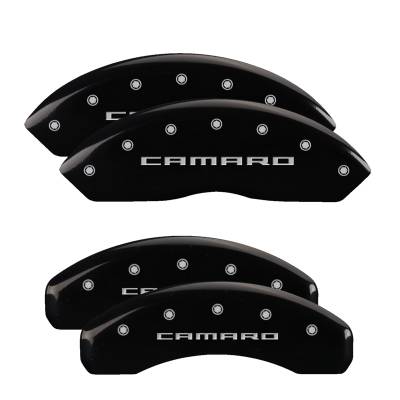 MGP Caliper Covers - MGP Caliper Covers 14240SCA5BK Front/Rear 4pc Black Engraved 16-24 Camaro
