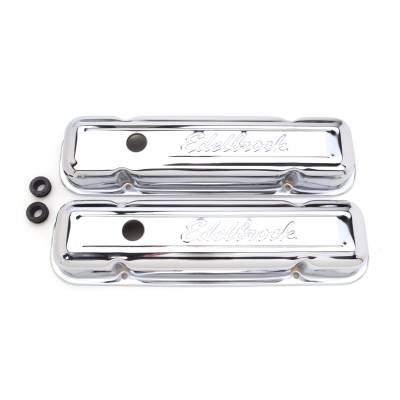 Edelbrock - Edelbrock 4456 Sig- Valve Covers Chrome Low Profile Pontiac 301-455 V8 '62-'79