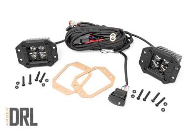 Rough Country Suspension Systems - Rough Country 70803BLKDRLA Black Series 2" Flush Mount DRL LED Pods-Spot