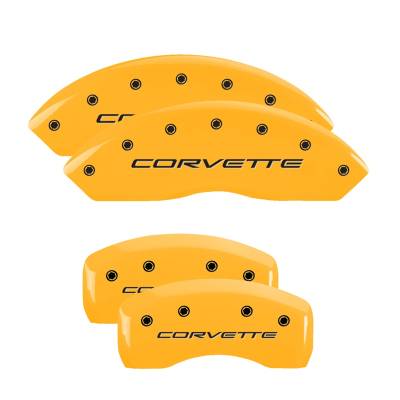 MGP Caliper Covers - MGP Caliper Covers 13007SCV5YL F/R 4pc Engraved Yellow for 97-04 Chevy Corvette