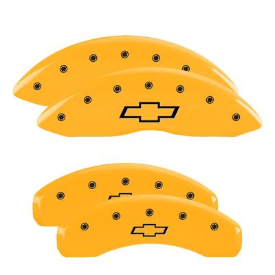 MGP Caliper Covers - MGP Caliper Covers 14234SBOWYL Front/Rear 4pc Engraved Bowtie Yellow