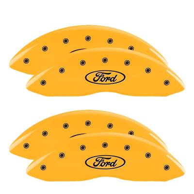 MGP Caliper Covers - MGP Caliper Covers 10120SFRDYL F/R 4pc Yellow Engraved Oval/Ford 08-12 F250/F350