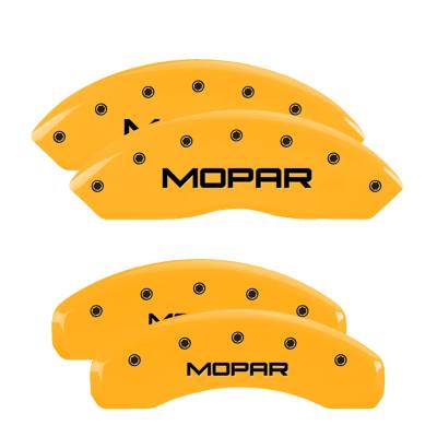 MGP Caliper Covers - MGP Caliper Covers 42018SMOPYL 4pc Yellow Engraved for 18-25 Jeep Wrangler JL