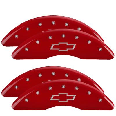 MGP Caliper Covers - MGP Caliper Covers 14258SBOWRD 4Pc F&R Red w/Silver Bowtie