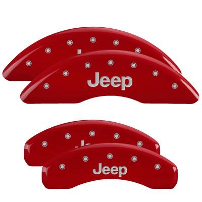 MGP Caliper Covers - MGP Caliper Covers 42023SJEPRD 4pc Engraved Front/Rear Red for 21-24 Jeep G.C.