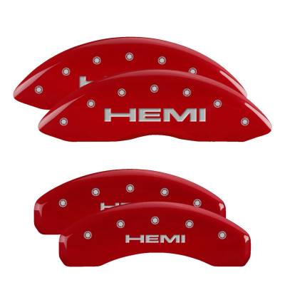 MGP Caliper Covers - MGP Caliper Covers 55006SHEMRD 4pc Engraved Front/Rear Red for 19-25 RAM 1500