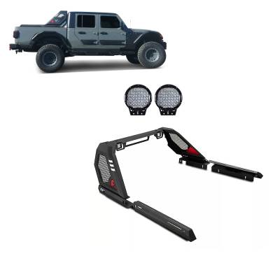Black Horse Off Road - Black Horse VIRB09B-PL69B Black Vigor Roll Bar w/LED's for 20-25 Jeep Gladiator