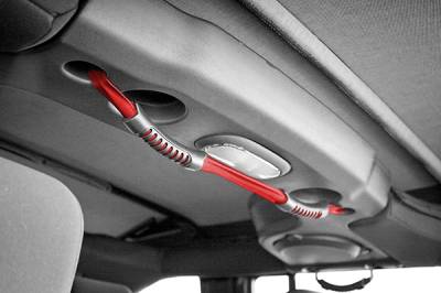 Rugged Ridge - Rugged Ridge 13305.13 Rear Dual Grab Strap Red for 07-18 Jeep Wrangler JK 4Dr