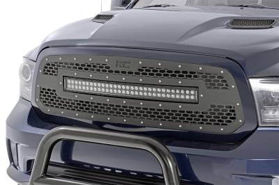 Rough Country Suspension Systems - Rough Country 70199 Front Mesh Grille Insert w/LED Black for 13-18 Ram 1500