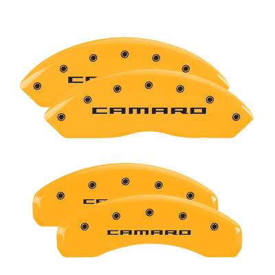 MGP Caliper Covers - MGP Caliper Covers 14240SCA5YL Yellow Finish Black Camaro Gen 5/6 4pc