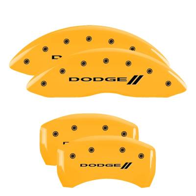 MGP Caliper Covers - MGP Caliper Covers 12162SDD3YL Yellow 4pc w/Stripes/Dodge Black Char