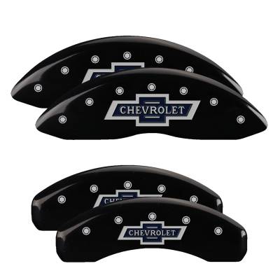 MGP Caliper Covers - MGP Caliper Covers 14252SBANBK Front/Rear 4pc Black w/Silver 100 Ann. for Chevy
